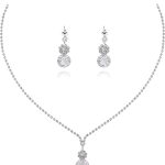 Aukmla Bride Wedding Necklace Earrings Set Silver Rhinestones Necklaces Bridal Crystal Jewelry Accessories for Women and Girls (Set of 3)